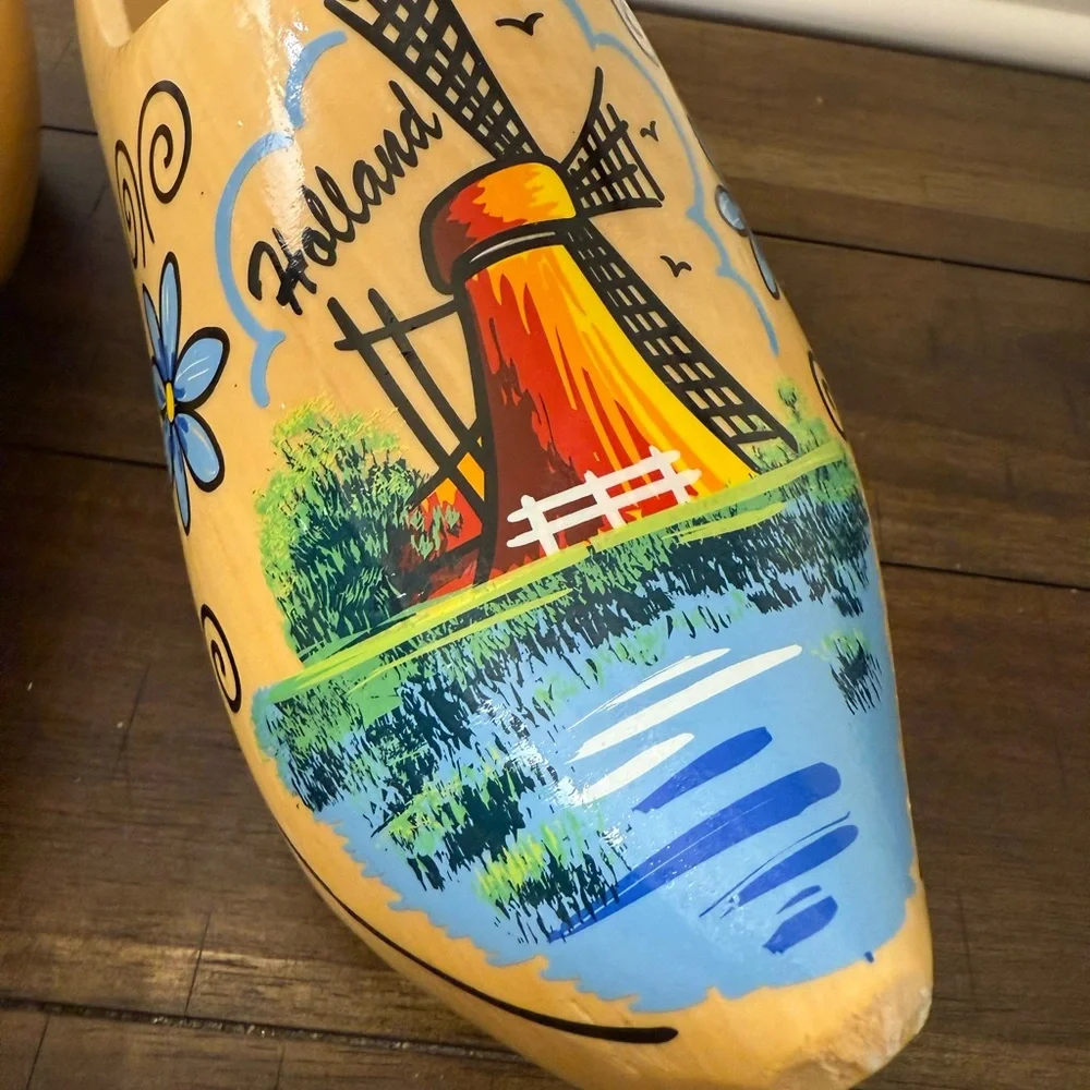 Holland Wooden Clogs with Windmill Design